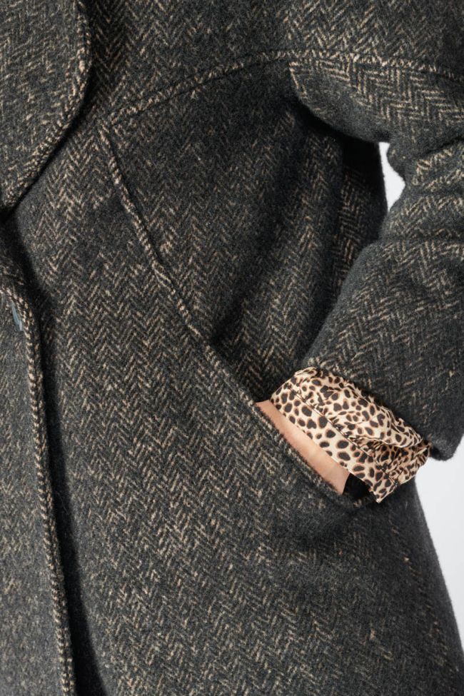 Manteau Shaw marron à motif chevrons