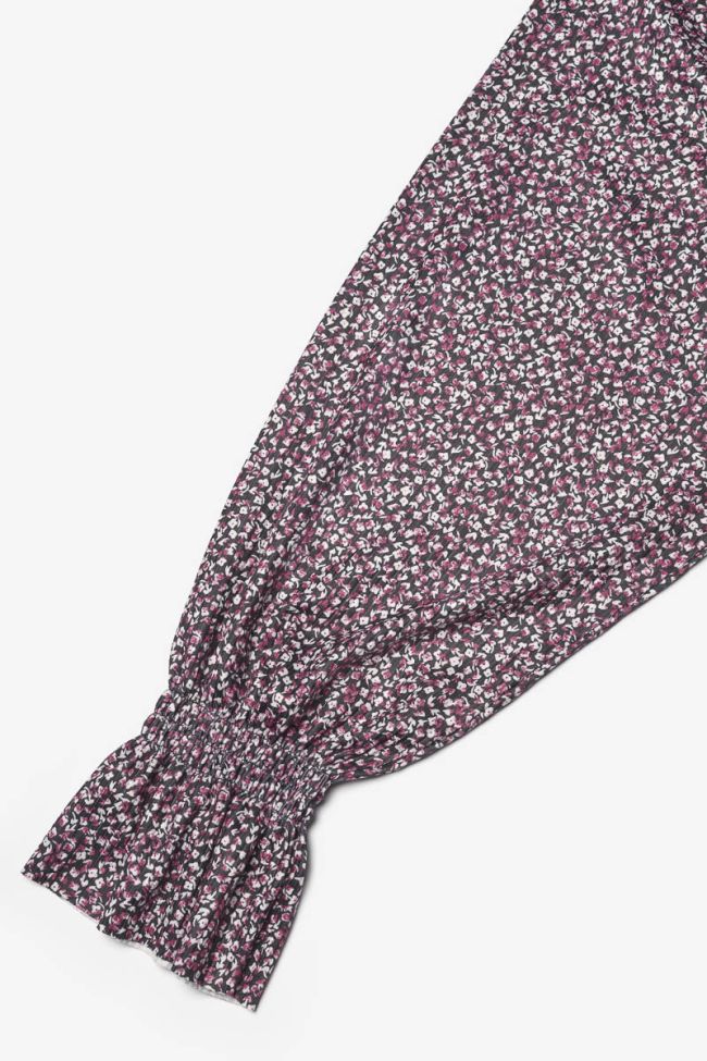 Robe Algagi noire à motif fleuri rose