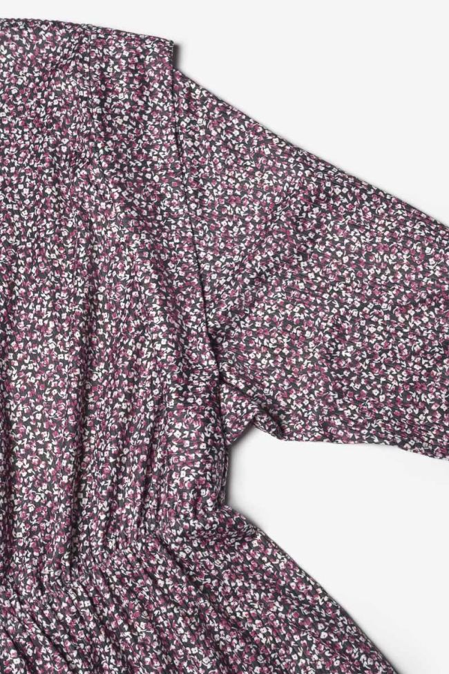 Robe Algagi noire à motif fleuri rose