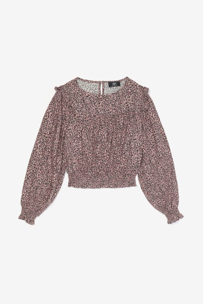 Blouse Midgi rose à motif léopard