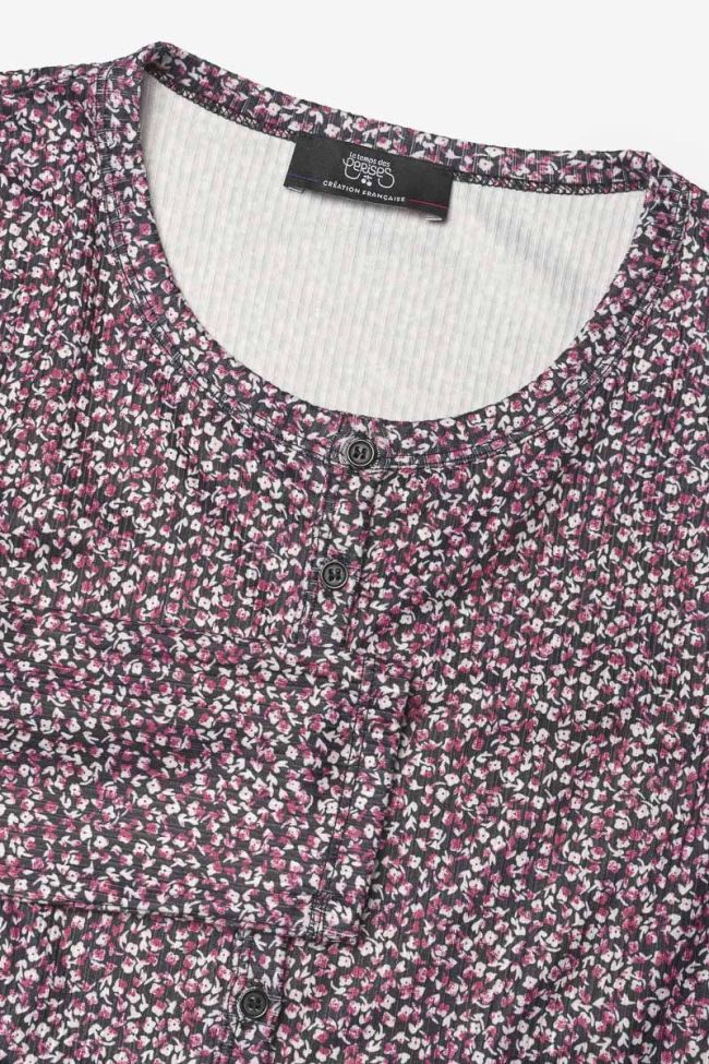 Cardigan Uppergi noir à motif fleuri rose