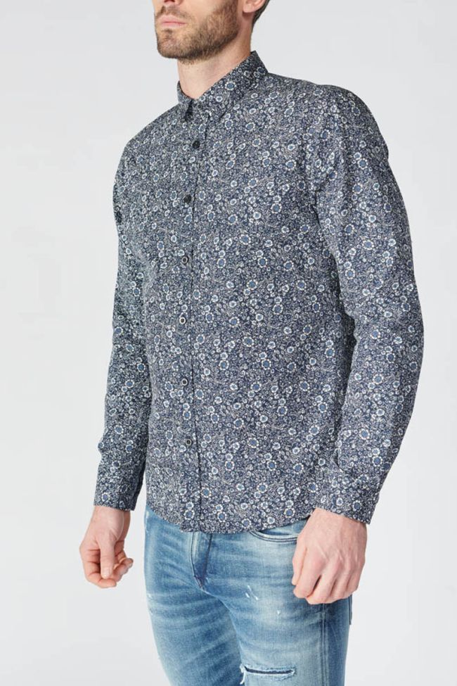 Chemise Fabion bleu marine à motif fleuri
