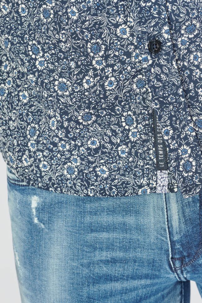 Chemise Fabion bleu marine à motif fleuri