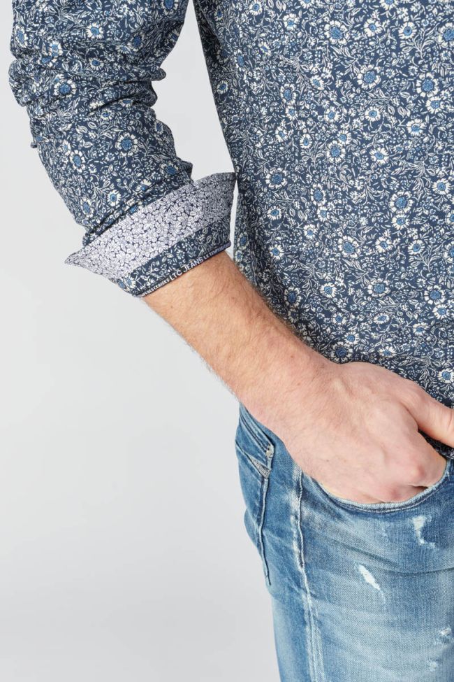 Chemise Fabion bleu marine à motif fleuri