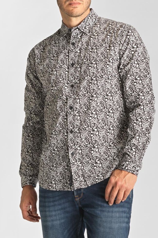 Chemise Morel noire à motif fleuri blanc