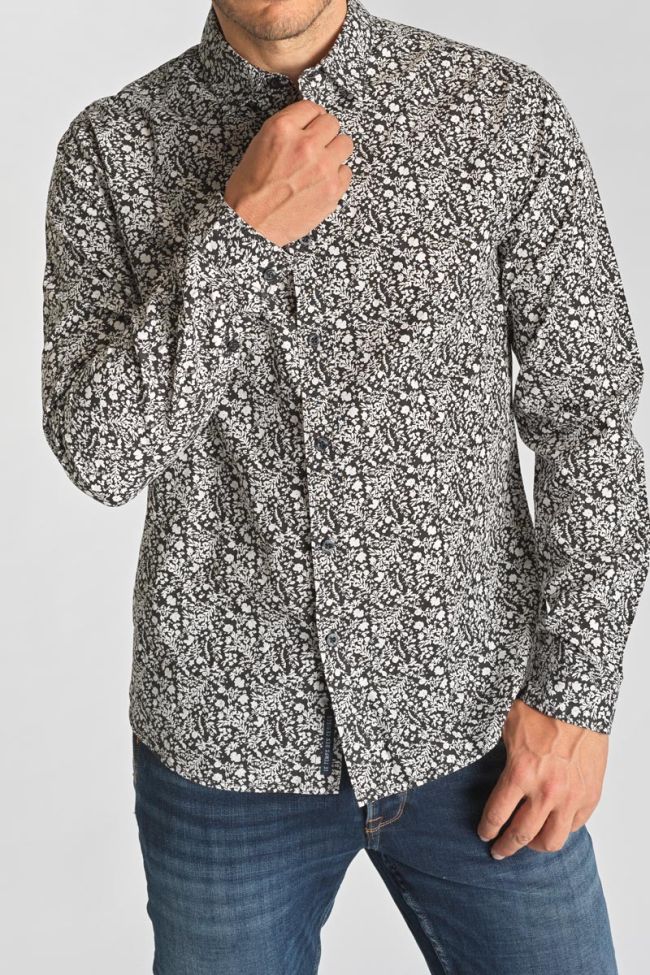 Chemise Morel noire à motif fleuri blanc