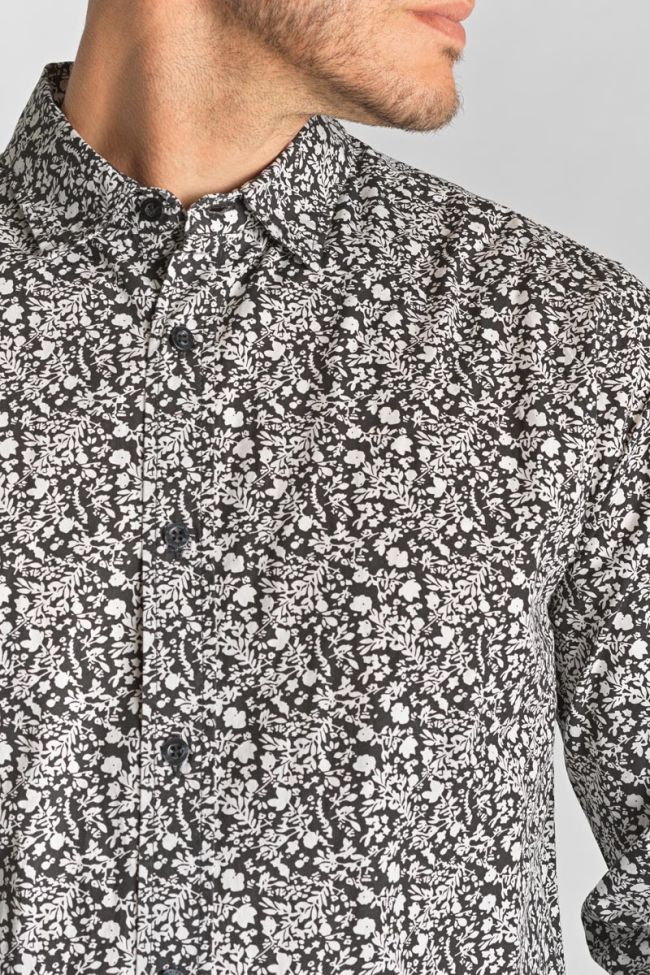 Chemise Morel noire à motif fleuri blanc