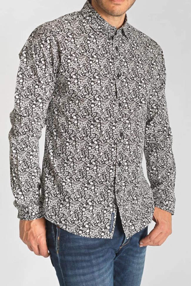 Chemise Morel noire à motif fleuri blanc
