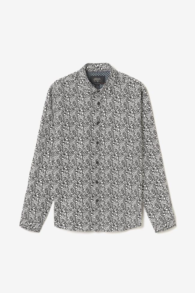 Chemise Morel noire à motif fleuri blanc