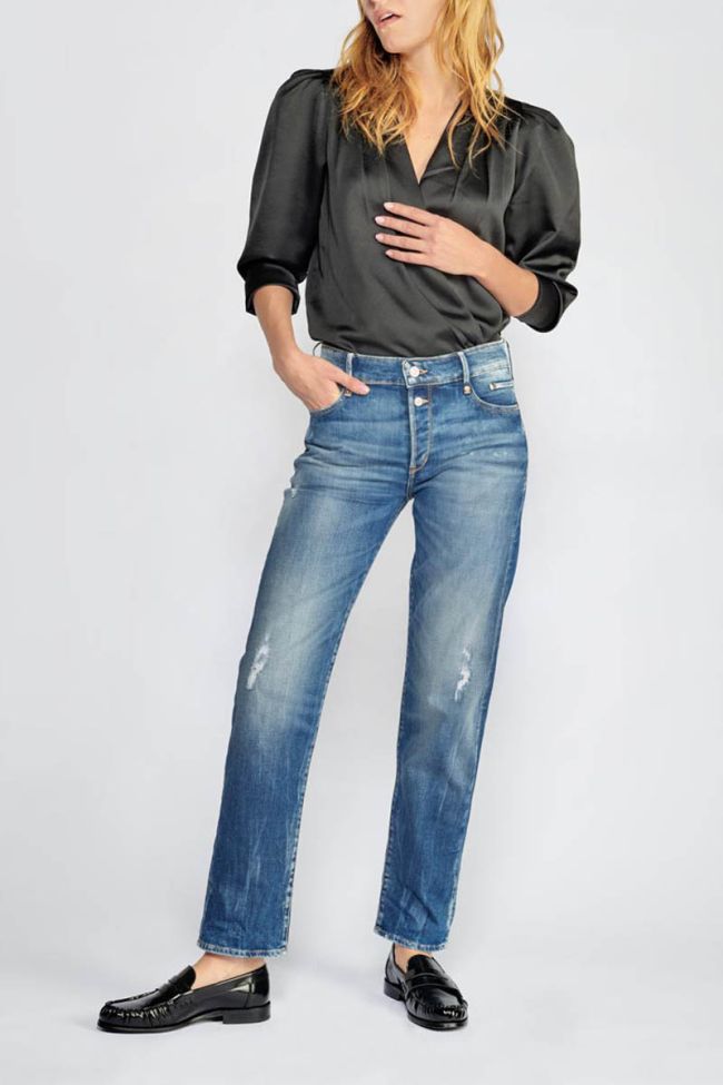 Jeans 400/18 mom Basic taille haute 7/8ème destroy vintage bleu N°3