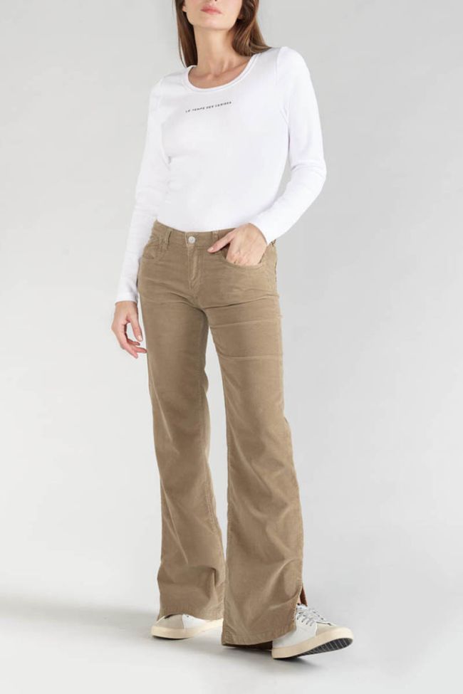 Pantalon flare Fynca en velours côtelé beige sable