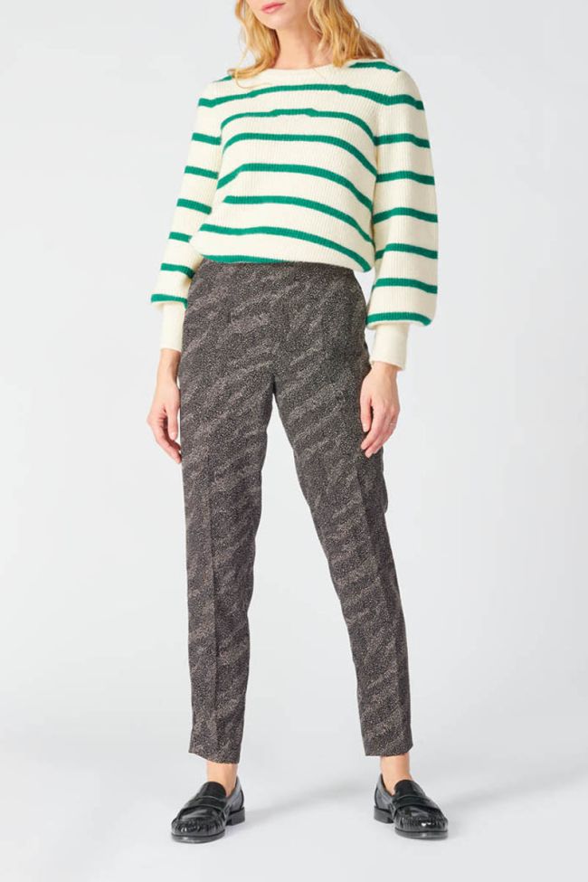 Pantalon Dorina noir à motif animalier