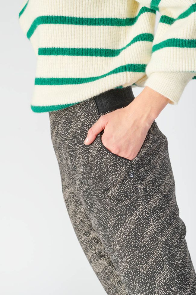 Pantalon Dorina noir à motif animalier