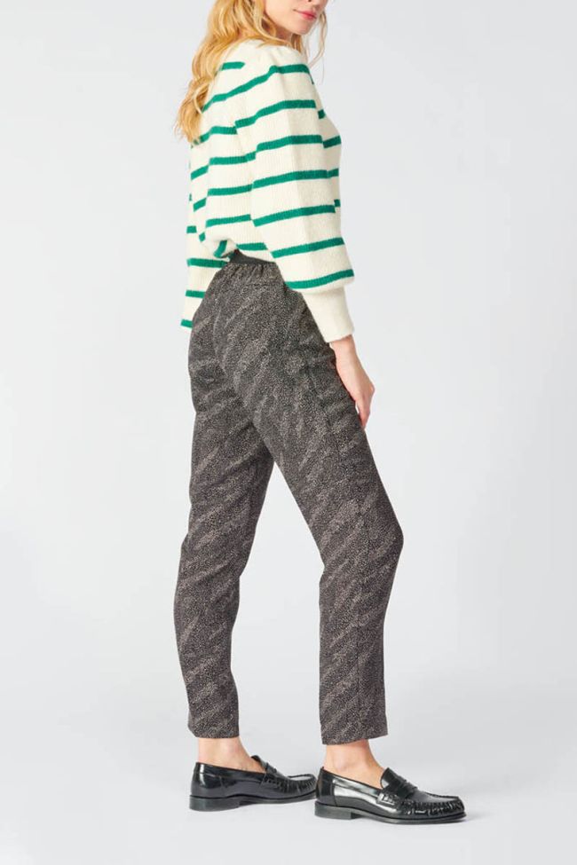 Pantalon Dorina noir à motif animalier