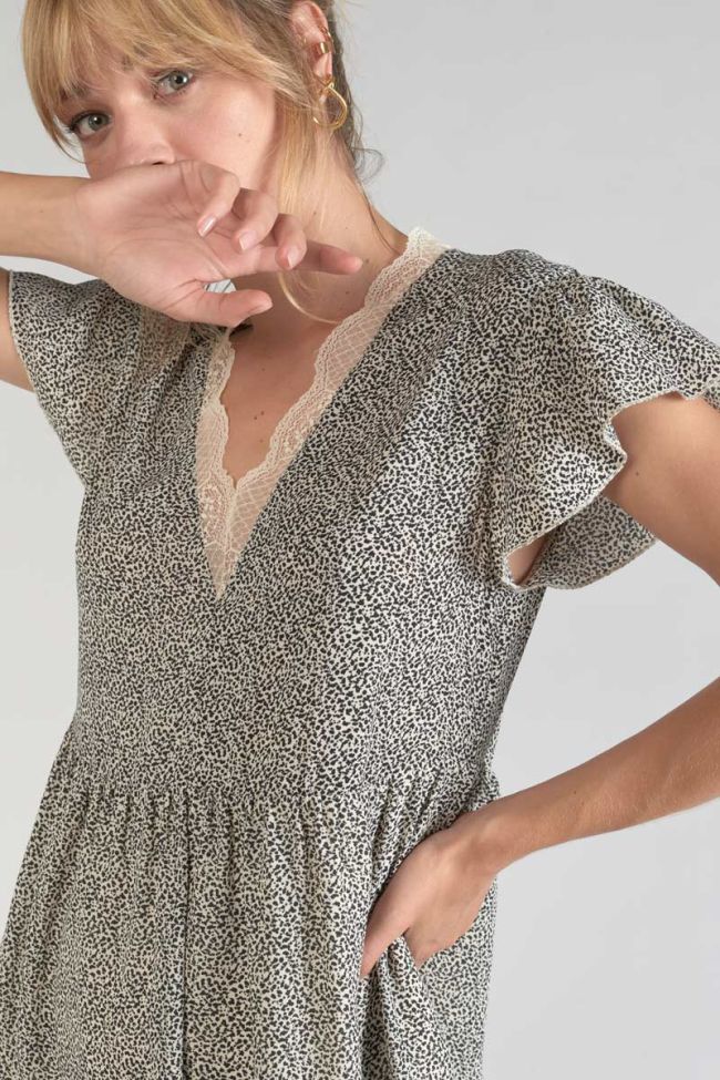 Robe Aliette à motif beige et noir
