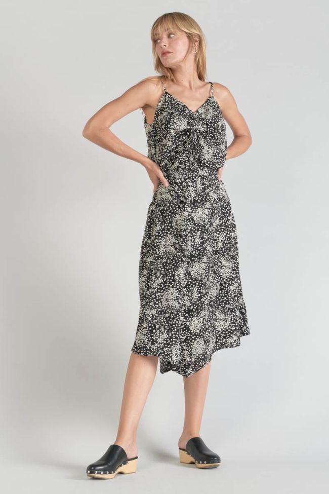 Jupe longue Cassand à motif fleuri noir et blanc