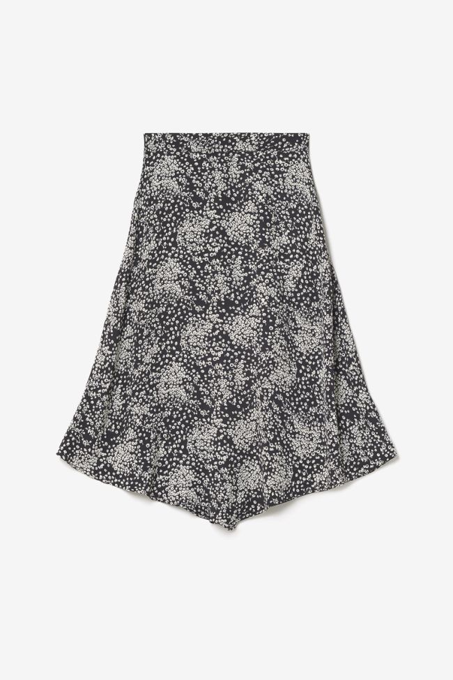 Jupe longue Cassand à motif fleuri noir et blanc