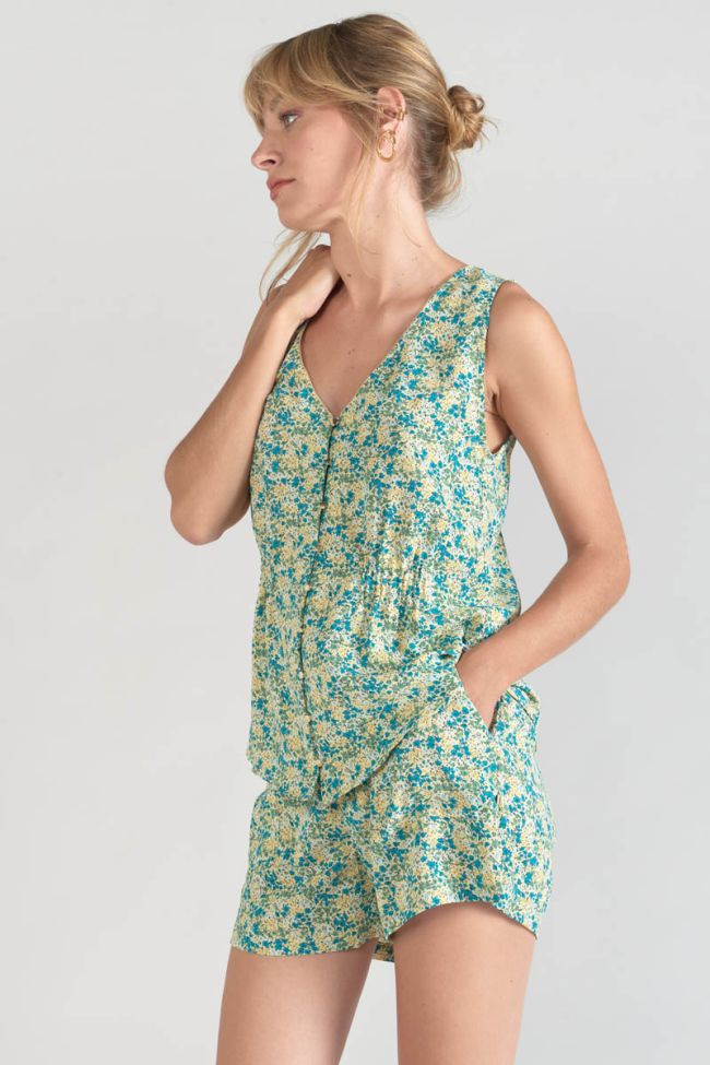 Top Craig à motif fleuri vert et bleu