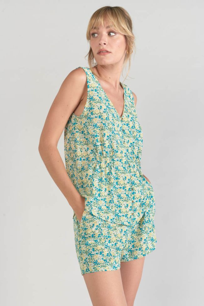 Top Craig à motif fleuri vert et bleu