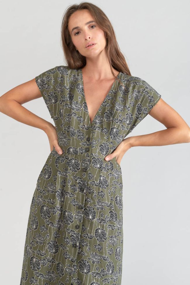 Robe longue Croft kaki à motif fleuri