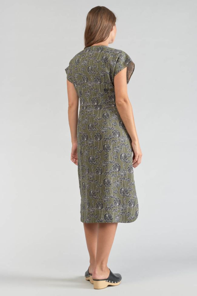 Robe longue Croft kaki à motif fleuri