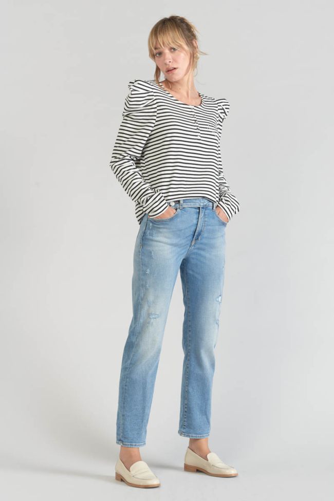 Top Demi à rayures noires et blanches