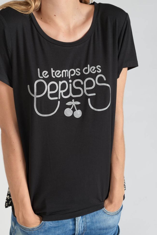 T-shirt bi-matière Domi noir imprimé