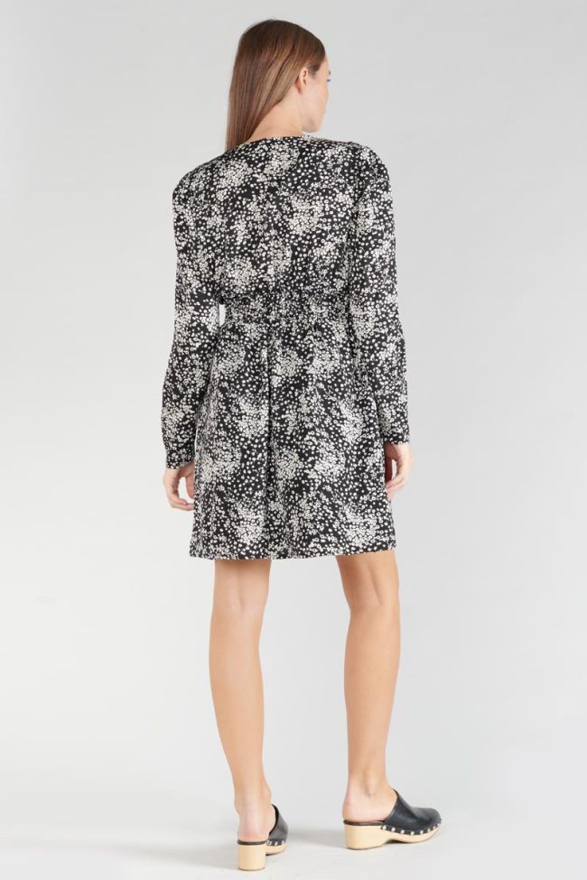 Robe Edwina à motif fleuri noir et blanc