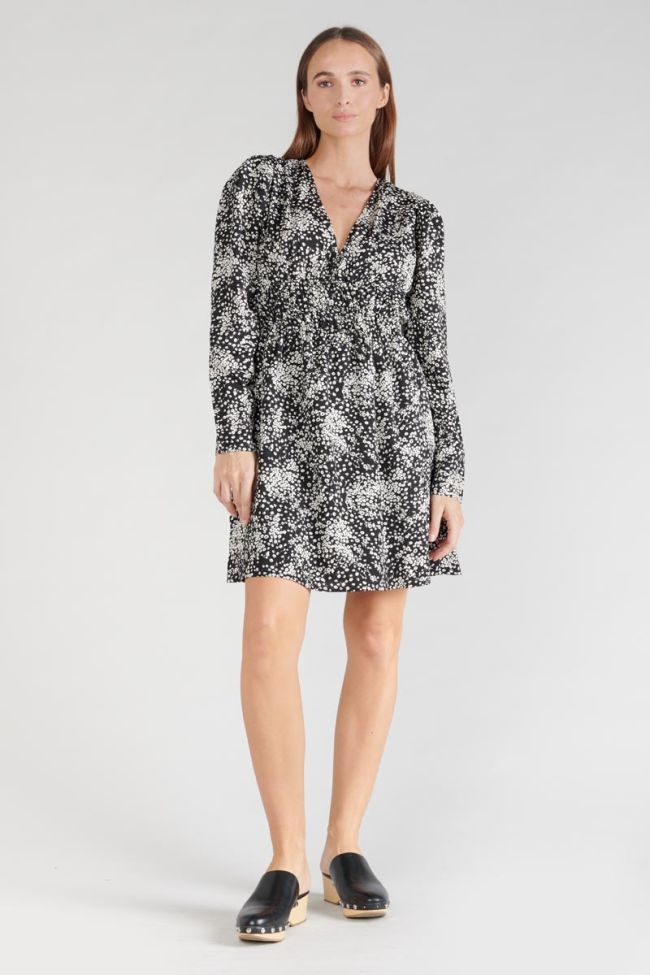 Robe Edwina à motif fleuri noir et blanc