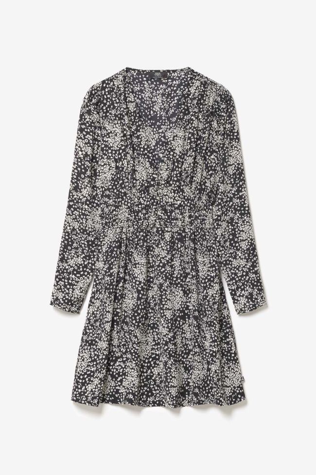 Robe Edwina à motif fleuri noir et blanc