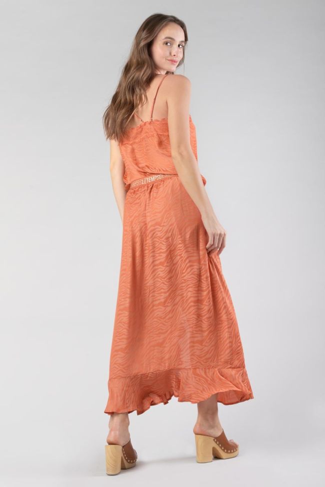 Jupe longue Gino en jacquard zébré orange corail