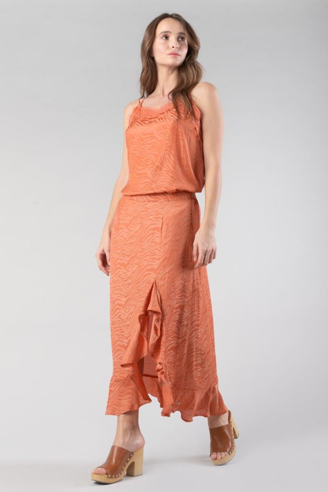 Jupe longue Gino en jacquard zébré orange corail