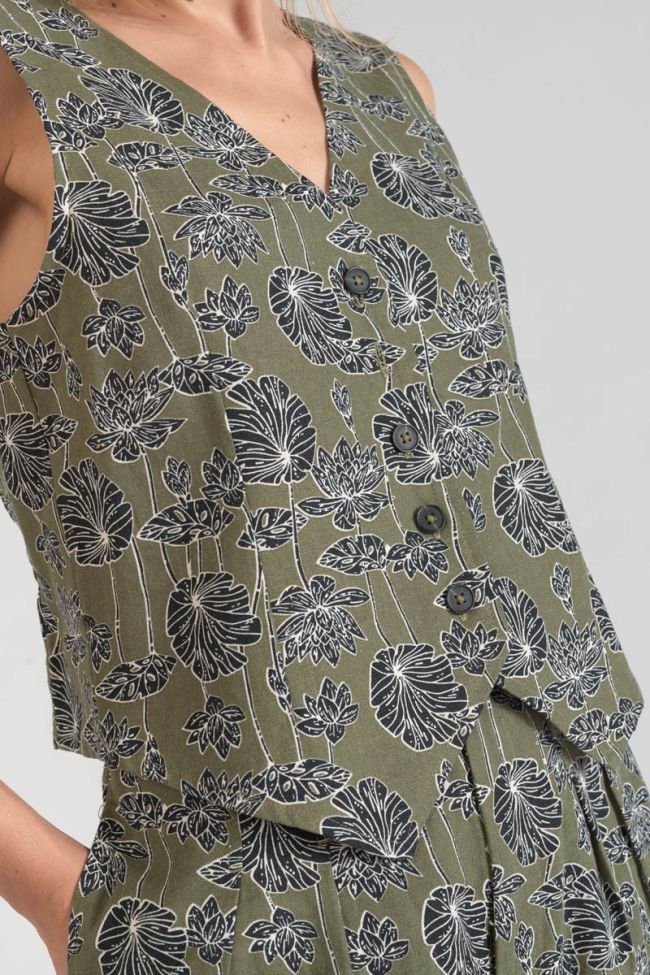 Gilet Gish kaki à motif fleuri