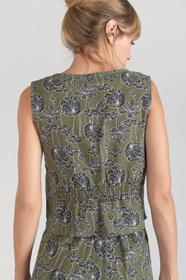 Gilet Gish kaki à motif fleuri