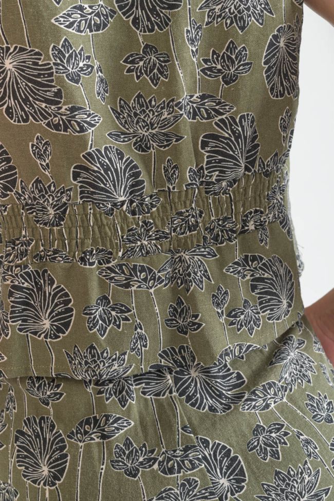 Gilet Gish kaki à motif fleuri