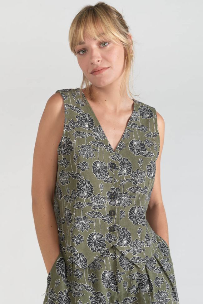 Gilet Gish kaki à motif fleuri