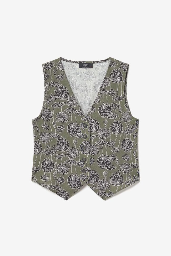Gilet Gish kaki à motif fleuri