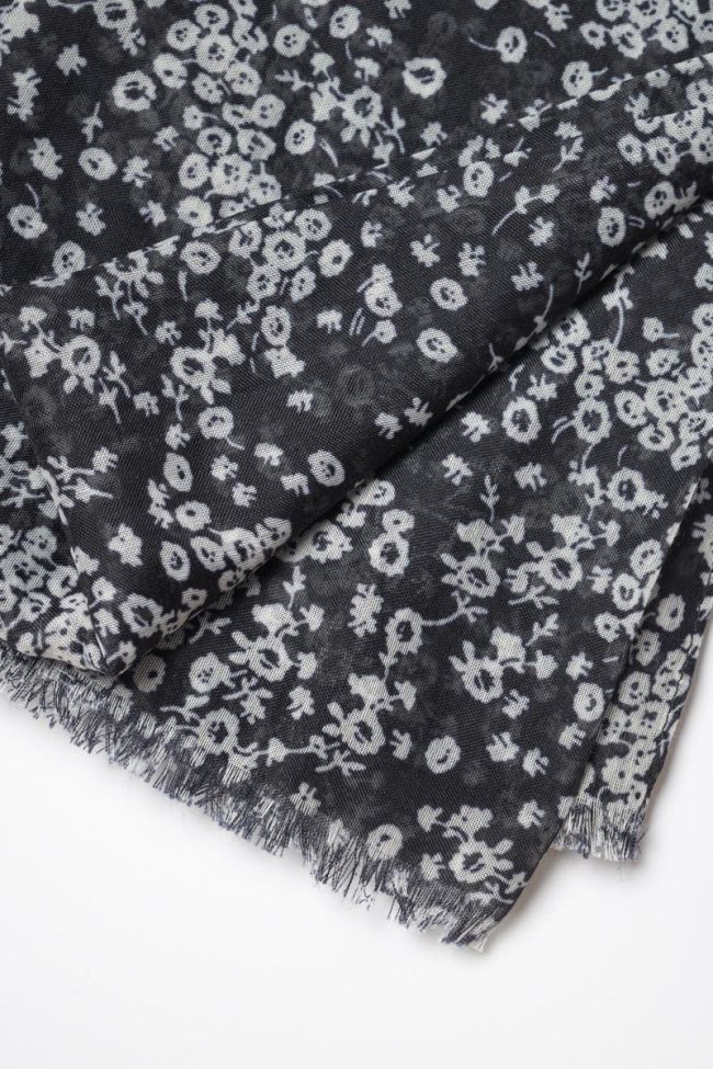 Foulard Jadida à motif fleuri noir et blanc