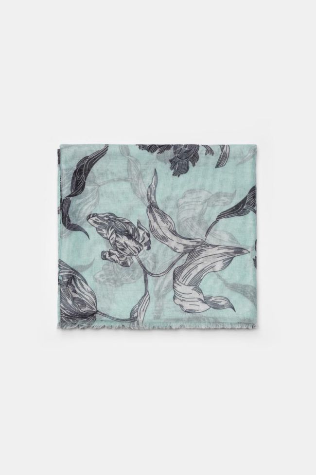 Foulard Myriam à motif fleuri vert d'eau