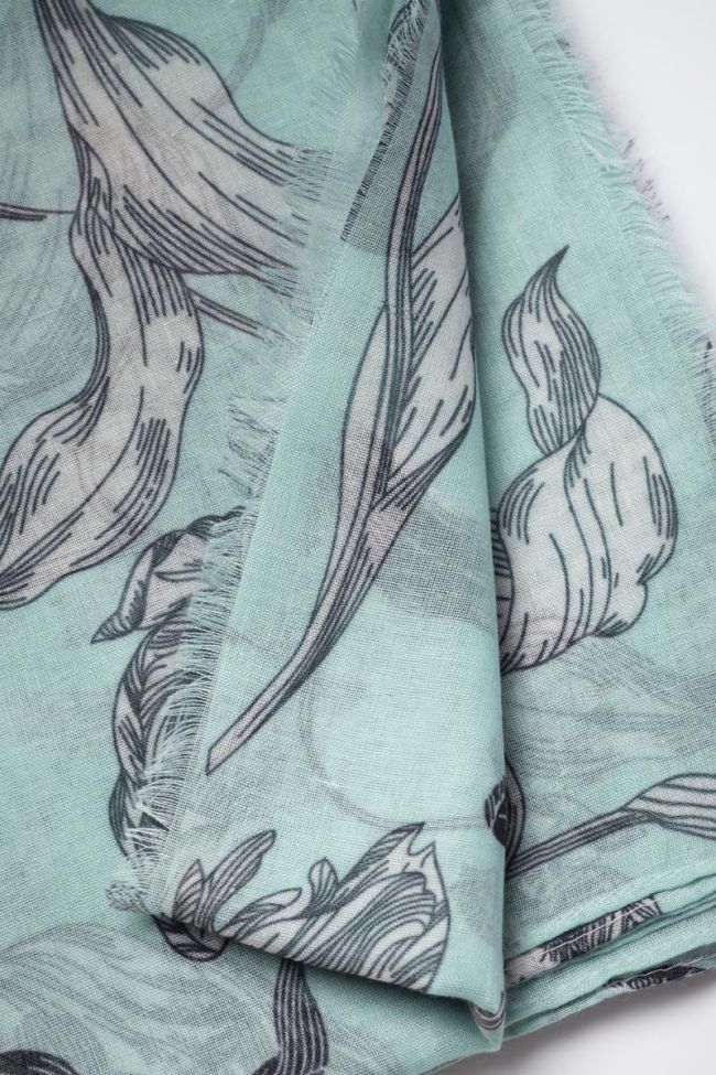 Foulard Myriam à motif fleuri vert d'eau