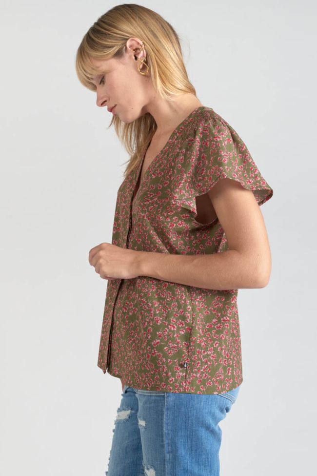 Top Norine kaki à motif fleuri