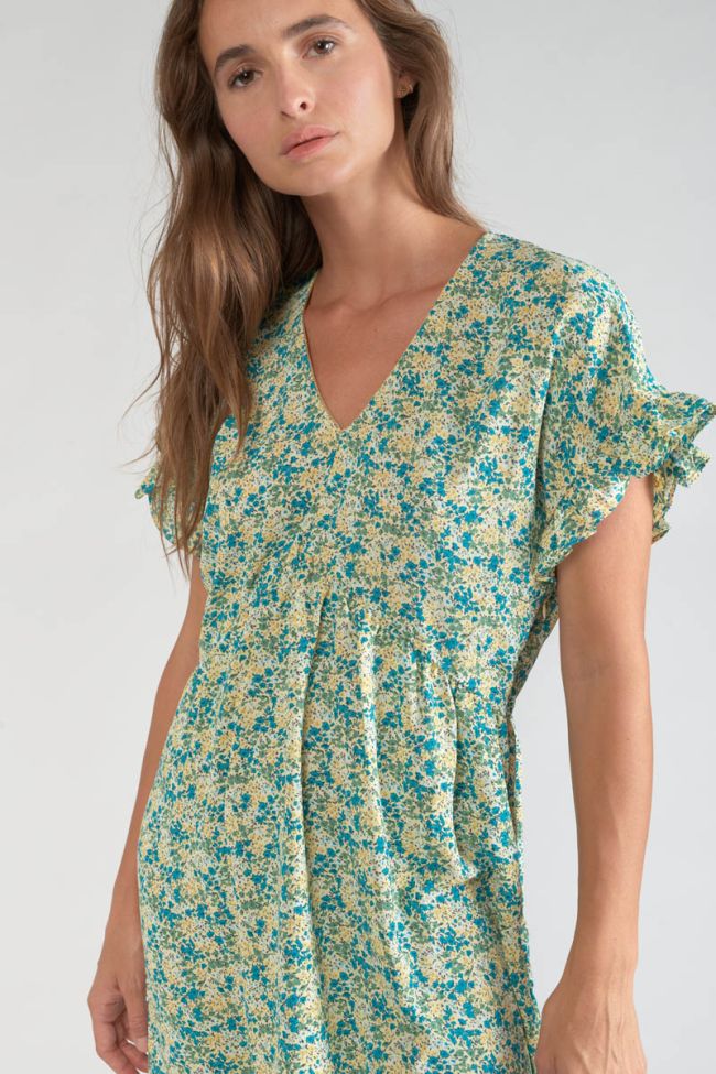 Robe Tate à motif fleuri vert et bleu