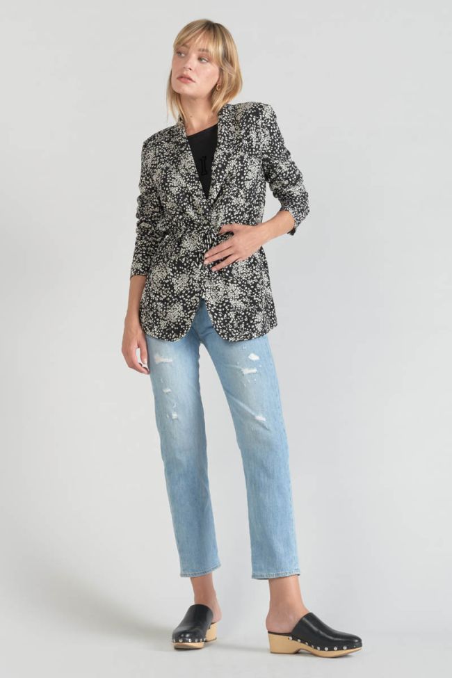 Veste blazer Urielle à motif fleuri noir et blanc