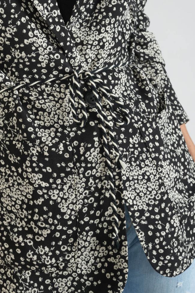Veste blazer Urielle à motif fleuri noir et blanc