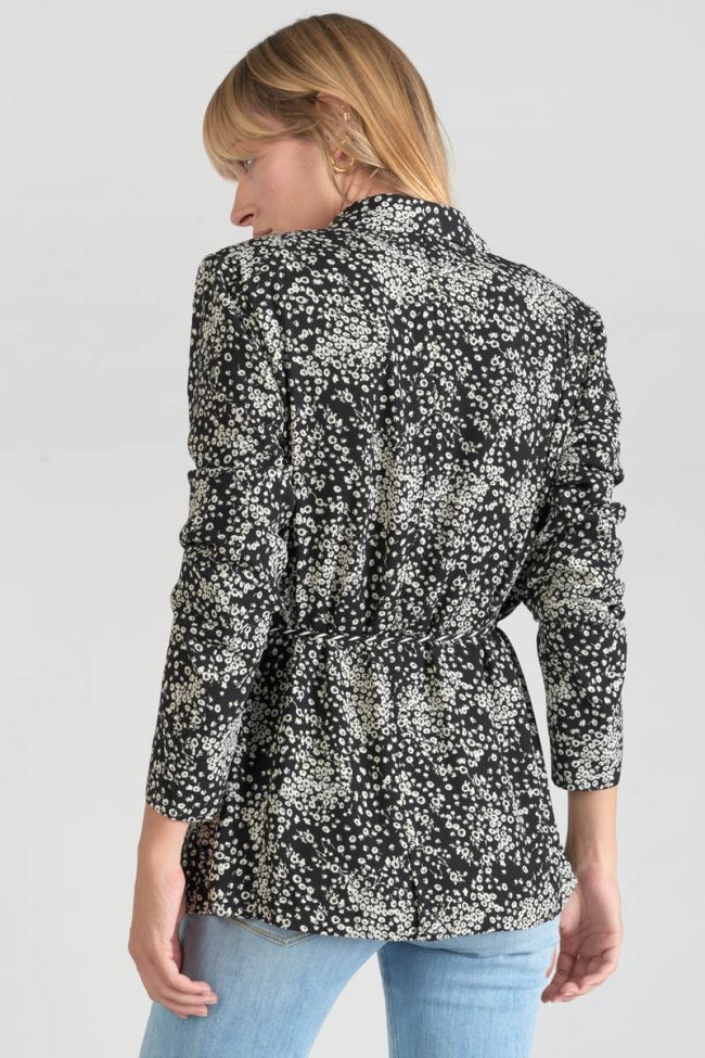 Veste blazer Urielle à motif fleuri noir et blanc
