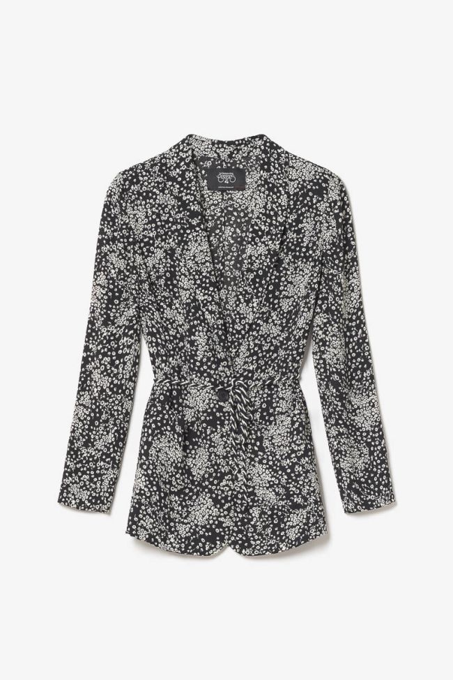 Veste blazer Urielle à motif fleuri noir et blanc
