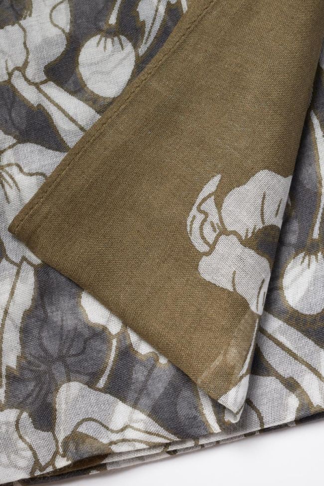 Foulard Valentine à motif fleuri kaki