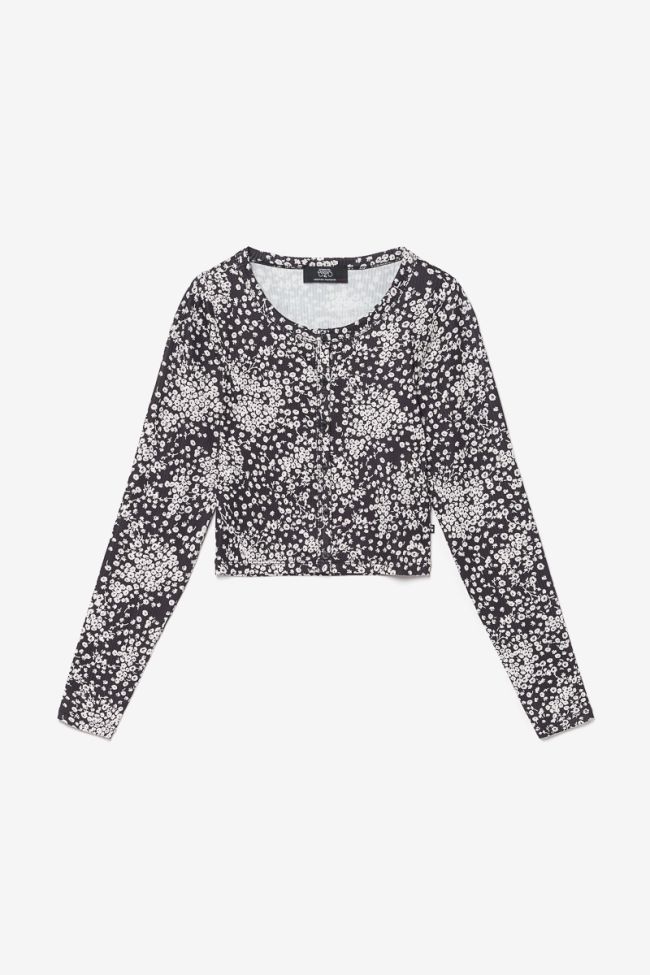 Cardigan Comegi à motif floral noir et blanc