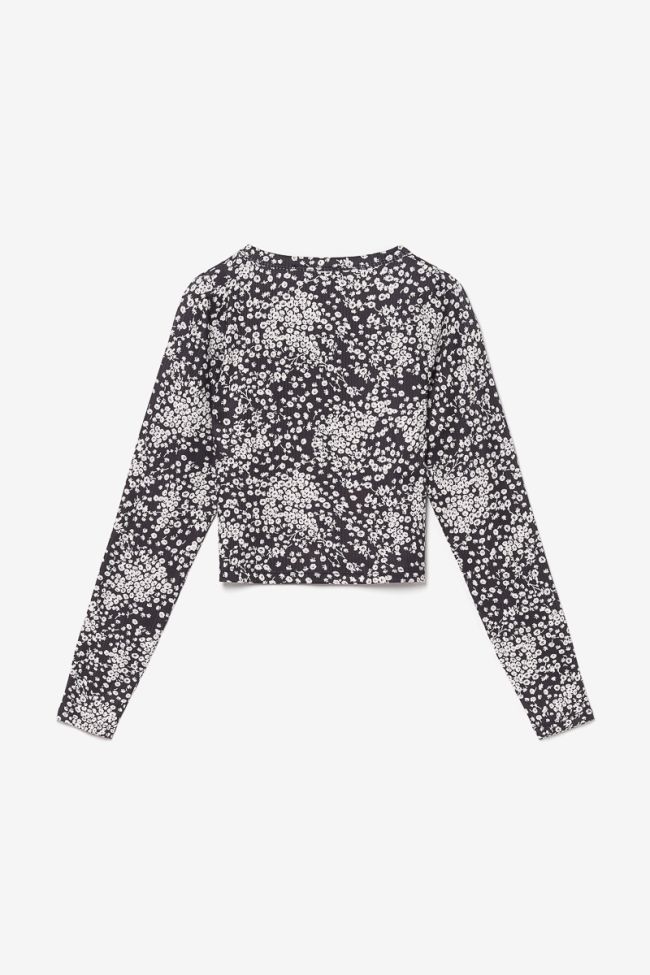 Cardigan Comegi à motif floral noir et blanc