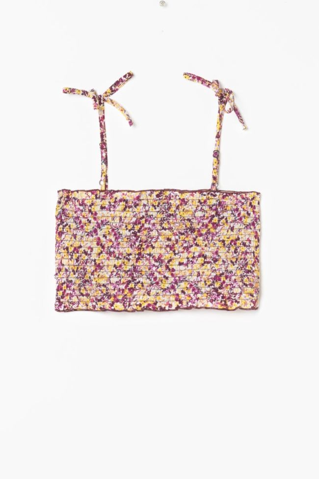 Top court Janisgi à motif floral rose et jaune
